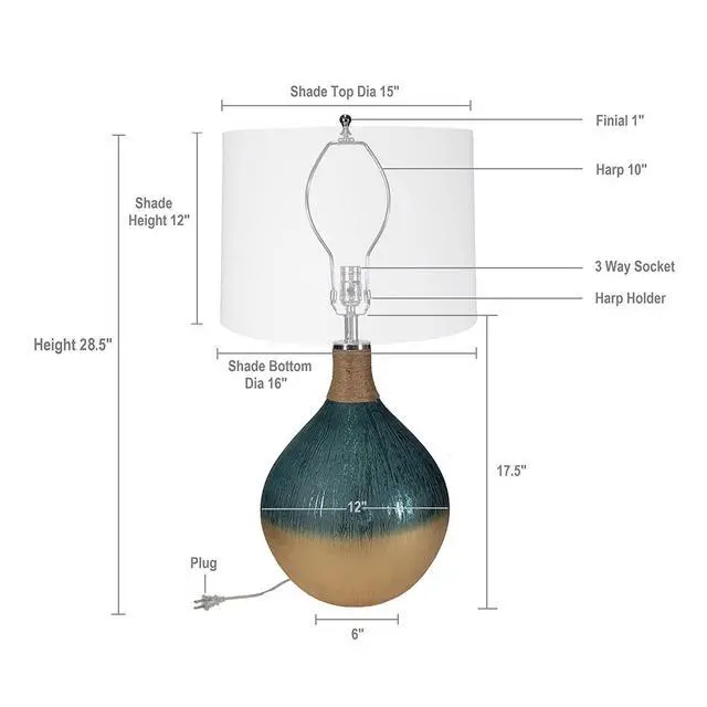 Alt view image 5 of 5 - D16x28.5" Glass Table Lamp