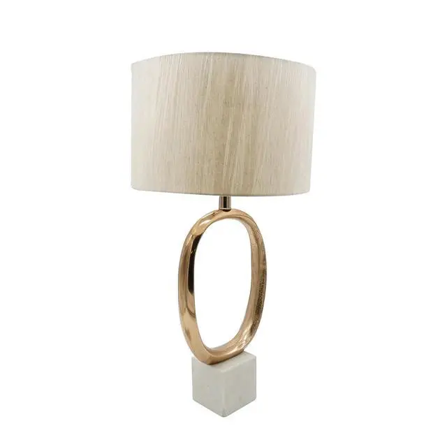 Alt view image 2 of 5 - D14x28.5" Oval Shape Cut Out Metal Table Lamp with Cream Linen Shade