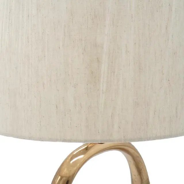 Alt view image 3 of 5 - D14x28.5" Oval Shape Cut Out Metal Table Lamp with Cream Linen Shade