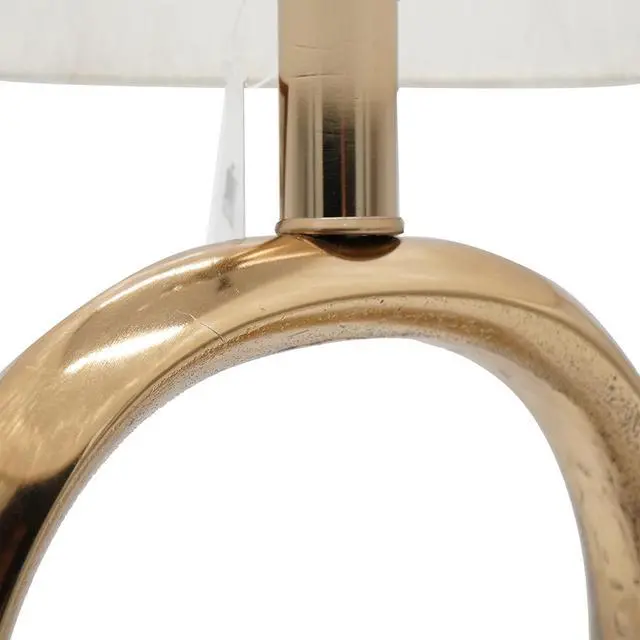 Alt view image 4 of 5 - D14x28.5" Oval Shape Cut Out Metal Table Lamp with Cream Linen Shade