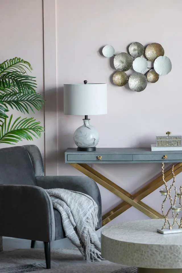 Alt view image 5 of 7 - 14x14x23" White and Grey Glass Table Lamp