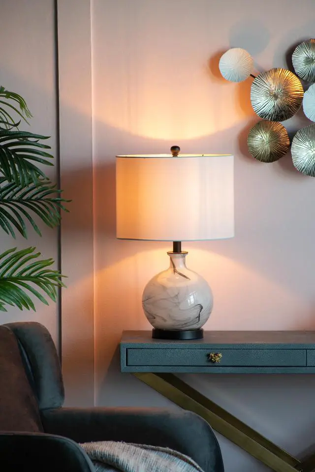 Alt view image 6 of 7 - 14x14x23" White and Grey Glass Table Lamp