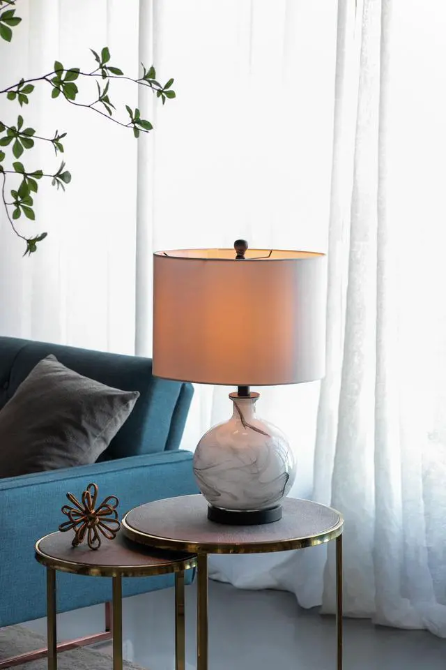 Alt view image 7 of 7 - 14x14x23" White and Grey Glass Table Lamp