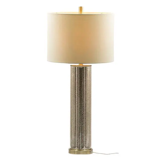 Alt view image 2 of 4 - 16x16x35" Gold Mirrored Glass Table Lamp with White Fabric Shade