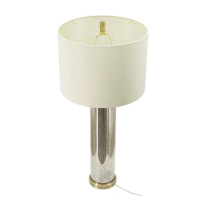Alt view image 3 of 4 - 16x16x35" Gold Mirrored Glass Table Lamp with White Fabric Shade