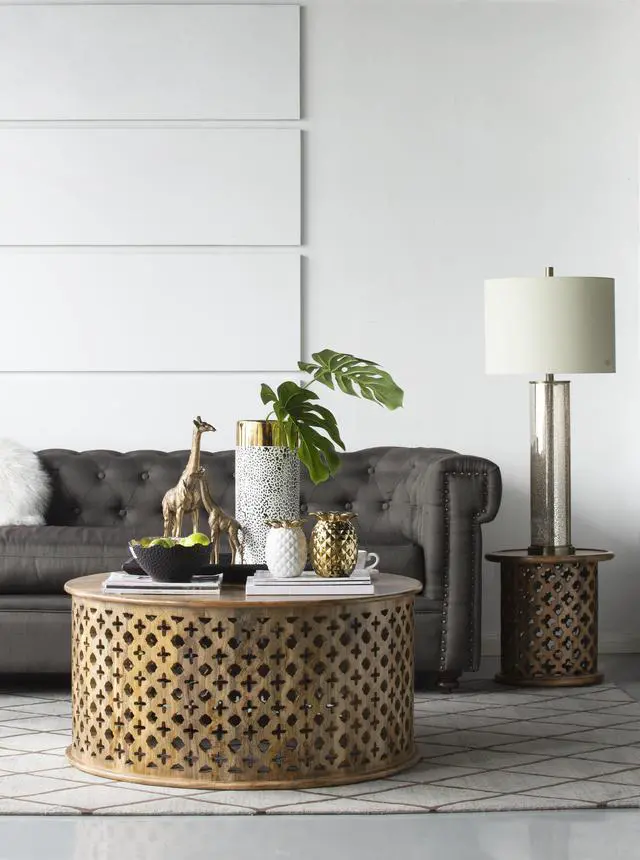 Alt view image 4 of 4 - 16x16x35" Gold Mirrored Glass Table Lamp with White Fabric Shade