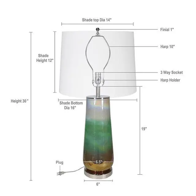 Alt view image 5 of 5 - D16x30" Glass Table Lamp