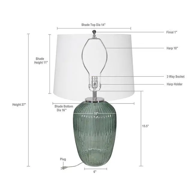 Alt view image 5 of 5 - D16x27" Glass Table Lamp