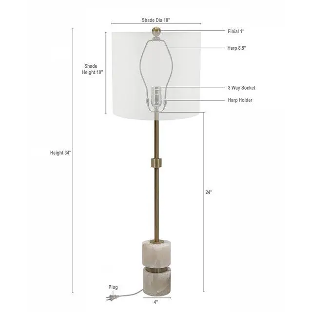 Alt view image 5 of 5 - D10x34" Ipori Alabaster and Metal Buffet Lamp