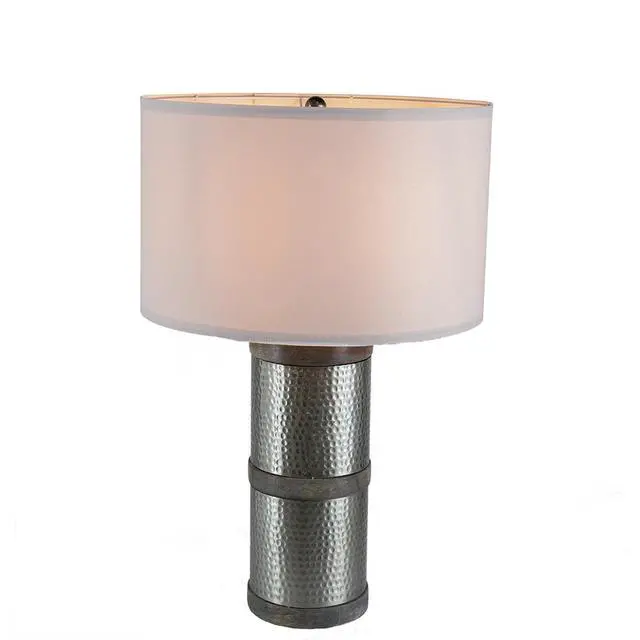 Alt view image 2 of 6 - D16x24.4" Hammered Iron Table Lamp with Mango Wood(Lamp Shade Assembly Required)