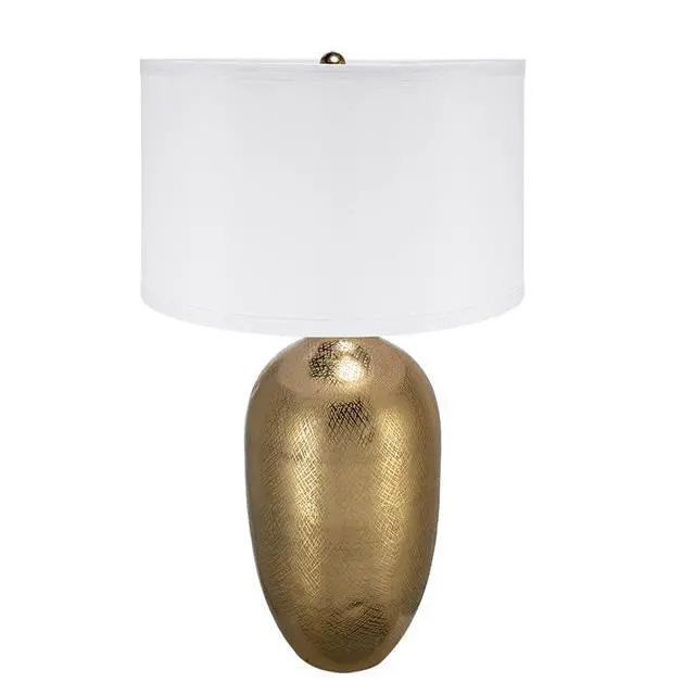 Alt view image 2 of 7 - D18x31" Round Aluminum Sheet Gold Table Lamp with White Fabric Shade(Lamp Shade Assembly Required)
