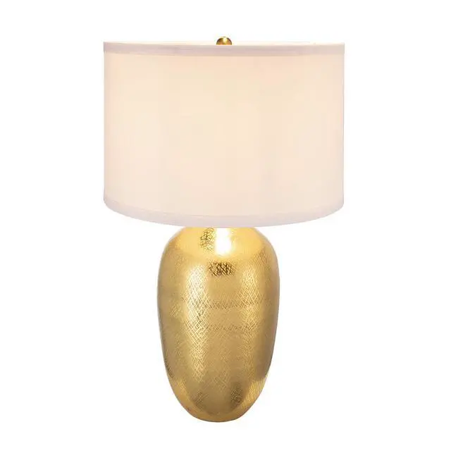 Alt view image 3 of 7 - D18x31" Round Aluminum Sheet Gold Table Lamp with White Fabric Shade(Lamp Shade Assembly Required)