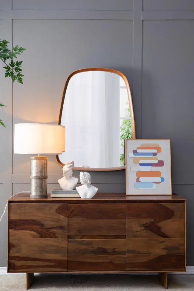 Alt view image 4 of 6 - D16x24.4" Hammered Iron Table Lamp with Mango Wood(Lamp Shade Assembly Required)