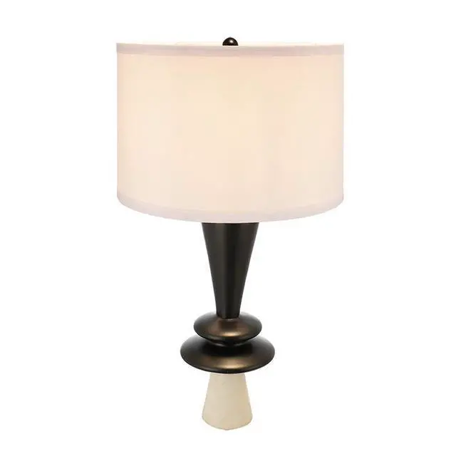 Alt view image 3 of 7 - D15x26.7" Black Aluminum Table Lamp with Two Varying Disc Accents and White Shade(Lamp Shade Assembly Required)