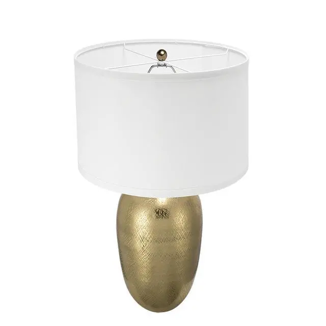 Alt view image 4 of 7 - D15x25.7" Round Aluminum Sheet Gold Table Lamp with White Fabric Shade (Lamp Shade Assembly Required)
