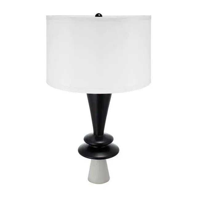 Alt view image 2 of 7 - D15x26.7" Black Aluminum Table Lamp with Two Varying Disc Accents and White Shade(Lamp Shade Assembly Required)