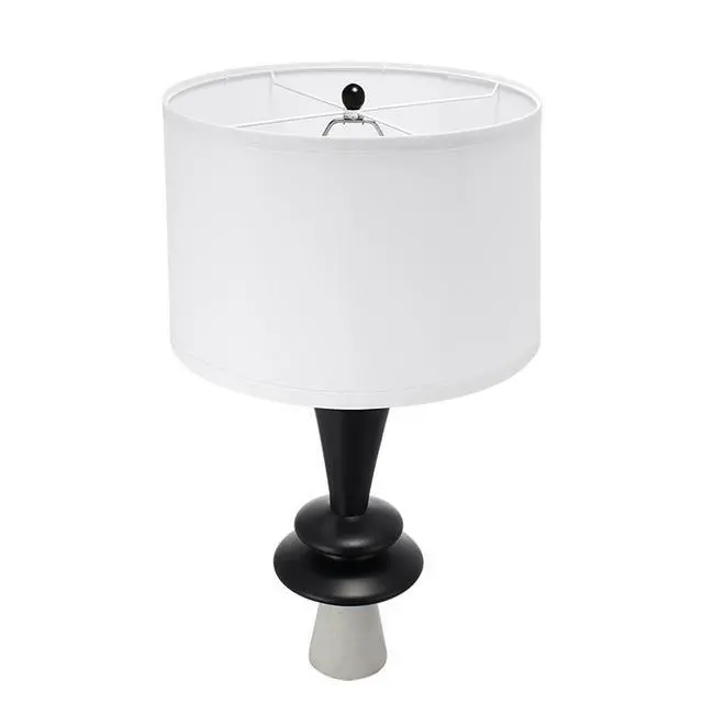 Alt view image 4 of 7 - D15x26.7" Black Aluminum Table Lamp with Two Varying Disc Accents and White Shade(Lamp Shade Assembly Required)