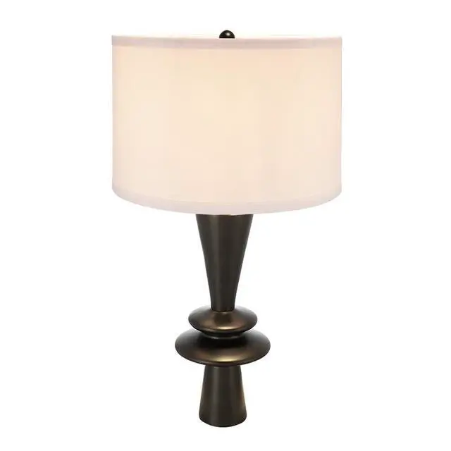 Alt view image 3 of 7 - D15x26.7" Black Aluminum Table Lamp with Two Varying Round Accents and White Drum Shade(Lamp Shade Assembly Required)