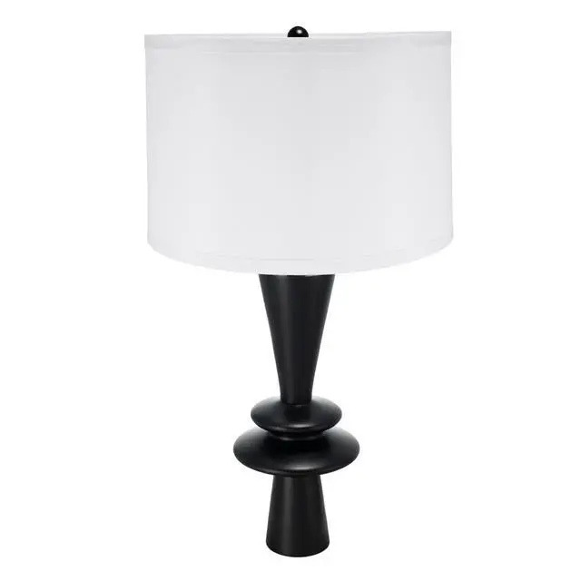 Alt view image 2 of 7 - D15x26.7" Black Aluminum Table Lamp with Two Varying Round Accents and White Drum Shade(Lamp Shade Assembly Required)
