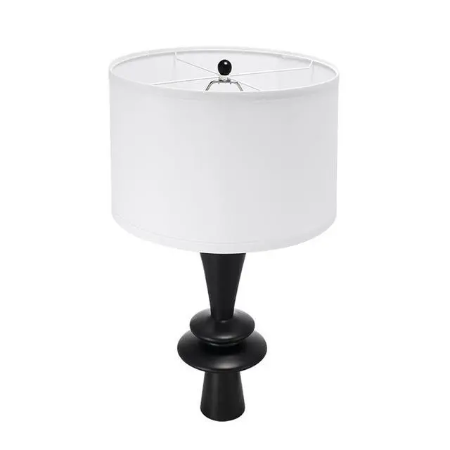 Alt view image 4 of 7 - D15x26.7" Black Aluminum Table Lamp with Two Varying Round Accents and White Drum Shade(Lamp Shade Assembly Required)