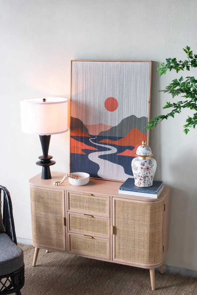 Alt view image 6 of 7 - D15x26.7" Black Aluminum Table Lamp with Two Varying Round Accents and White Drum Shade(Lamp Shade Assembly Required)