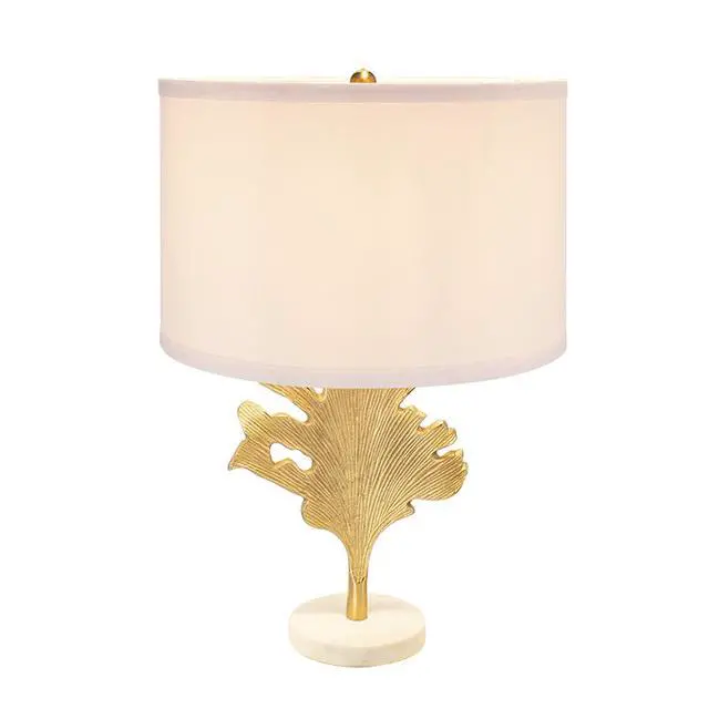 Alt view image 3 of 7 - D13x22.2" Gold and White Table Lamp with Leaf Design (Lamp Shade Assembly Required)