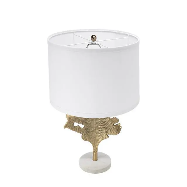 Alt view image 4 of 7 - D13x22.2" Gold and White Table Lamp with Leaf Design (Lamp Shade Assembly Required)