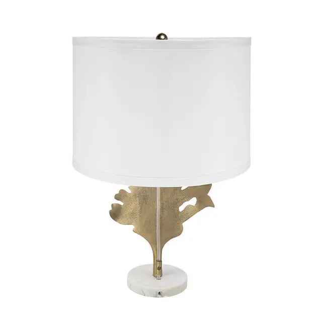 Alt view image 5 of 7 - D13x22.2" Gold and White Table Lamp with Leaf Design (Lamp Shade Assembly Required)