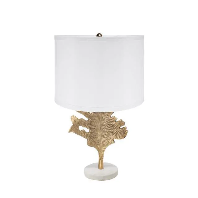 Alt view image 2 of 7 - D13x22.2" Gold and White Table Lamp with Leaf Design (Lamp Shade Assembly Required)