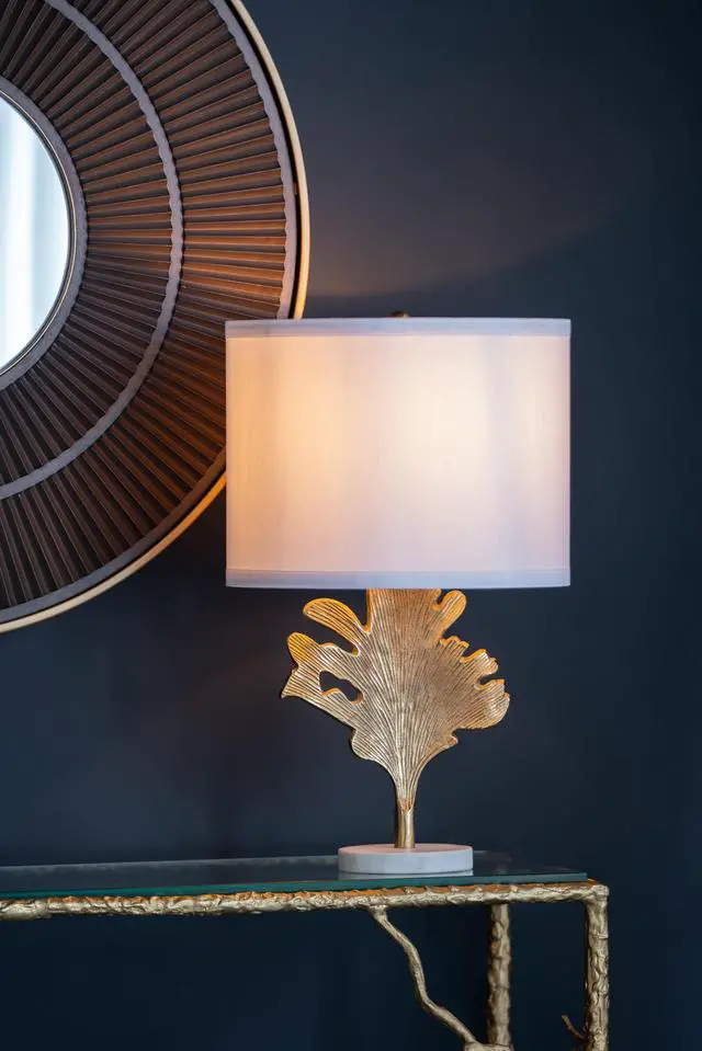 Main image of D13x22.2" Gold and White Table Lamp with Leaf Design (Lamp Shade Assembly Required)