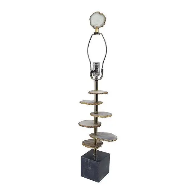 Alt view image 4 of 7 - D14x29.5" Smoke Agate-Slice Table Lamp W/ Marble Base