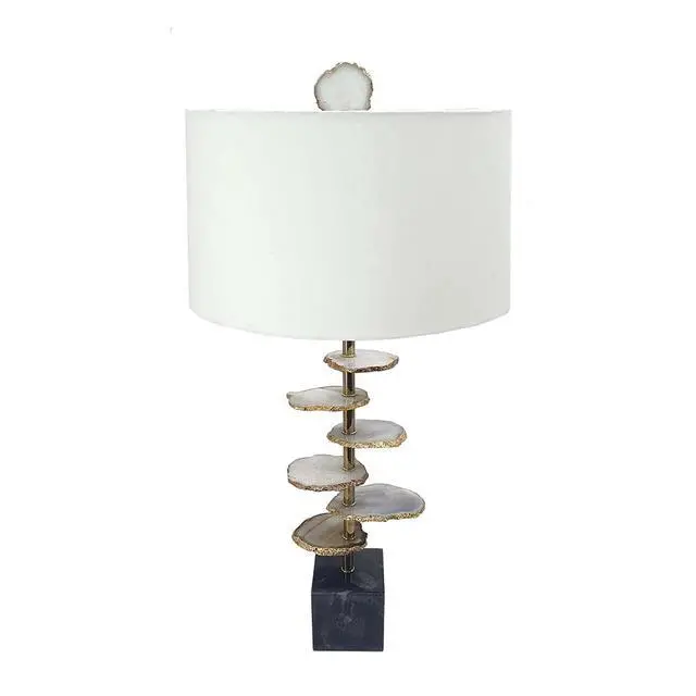 Alt view image 3 of 7 - D14x29.5" Smoke Agate-Slice Table Lamp W/ Marble Base