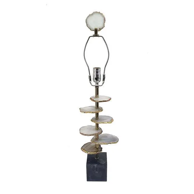 Alt view image 5 of 7 - D14x29.5" Smoke Agate-Slice Table Lamp W/ Marble Base