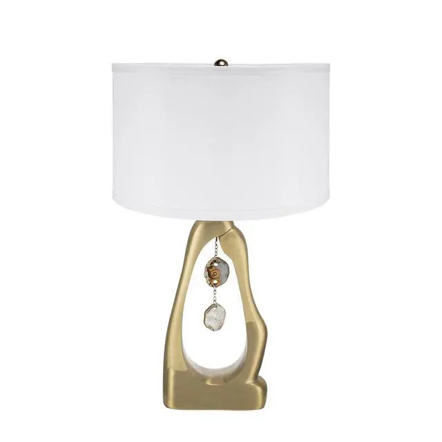 Alt view image 2 of 7 - D16x27.5" Gold Geode Shaped Table Lamp with White Drum Shade(Lamp Shade Assembly Required)