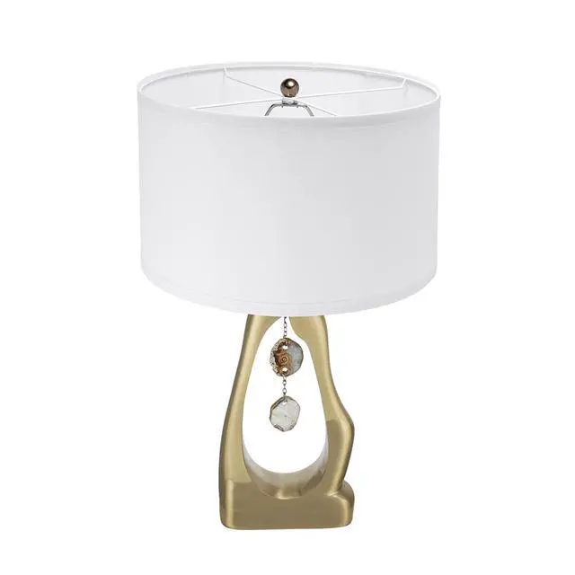 Alt view image 3 of 7 - D16x27.5" Gold Geode Shaped Table Lamp with White Drum Shade(Lamp Shade Assembly Required)