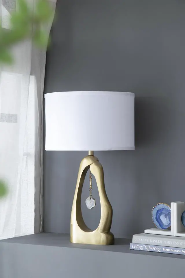 Main image of D16x27.5" Gold Geode Shaped Table Lamp with White Drum Shade(Lamp Shade Assembly Required)