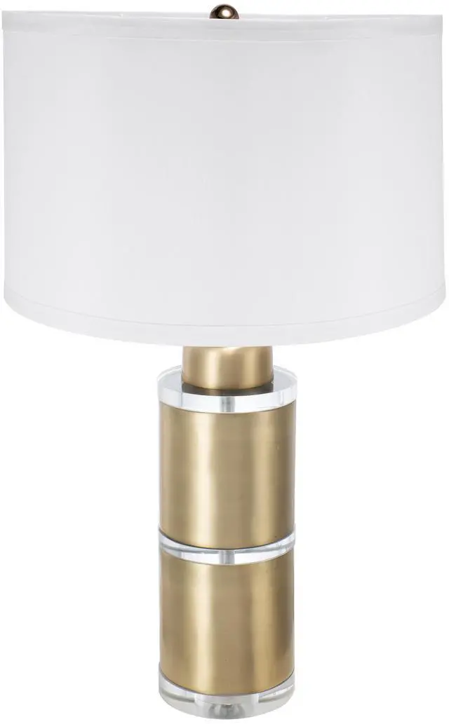 Alt view image 2 of 7 - D15x25.5" Gold and White Cylinder Table Lamp with Drum Shade(Lamp Shade Assembly Required)
