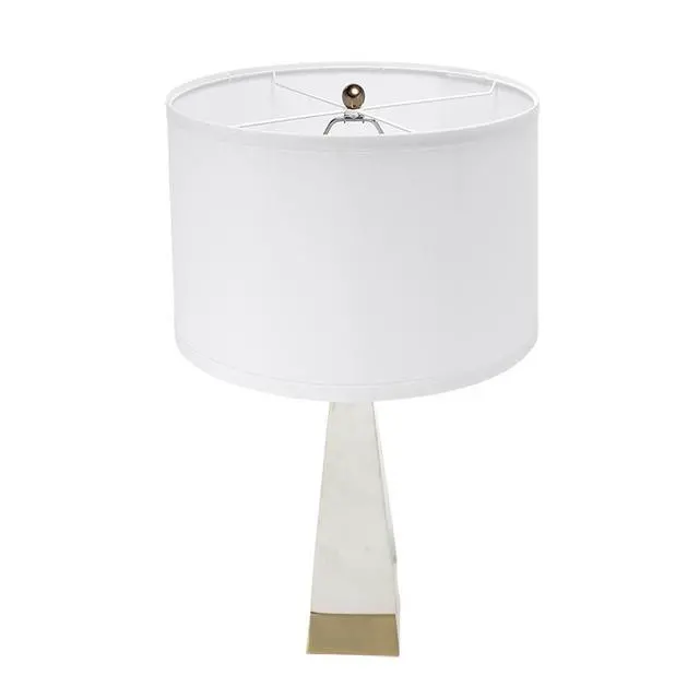 Alt view image 4 of 7 - D15x26" White and Gold Thin Pyramid Table Lamp with Drum Shade(Lamp Shade Assembly Required)