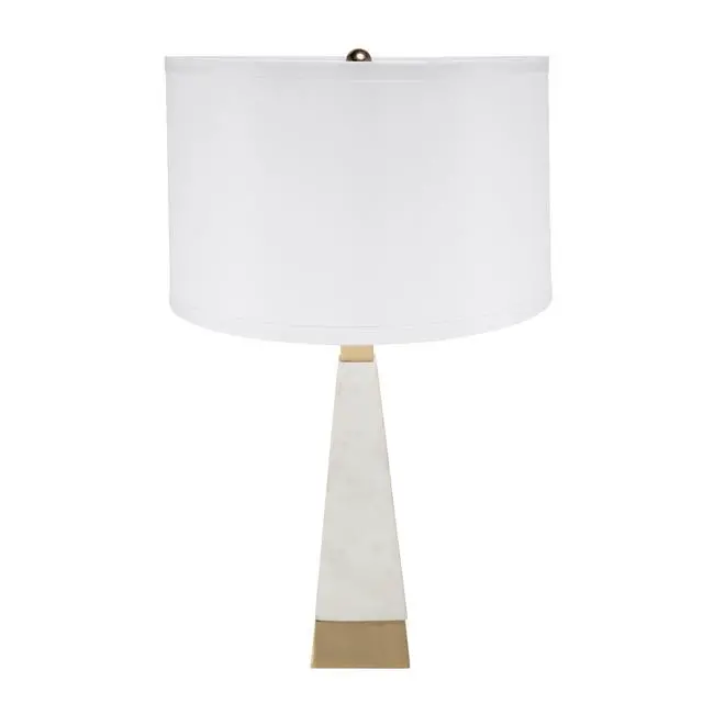 Alt view image 2 of 7 - D15x26" White and Gold Thin Pyramid Table Lamp with Drum Shade(Lamp Shade Assembly Required)