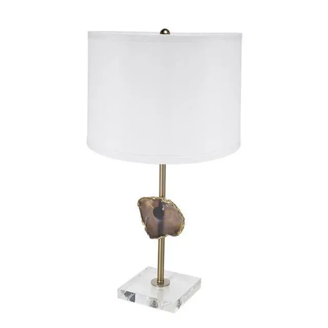 Alt view image 2 of 7 - D14x25.2" Gold Table Lamp with Agate Slice and White Drum Shade(Lamp Shade Assembly Required)