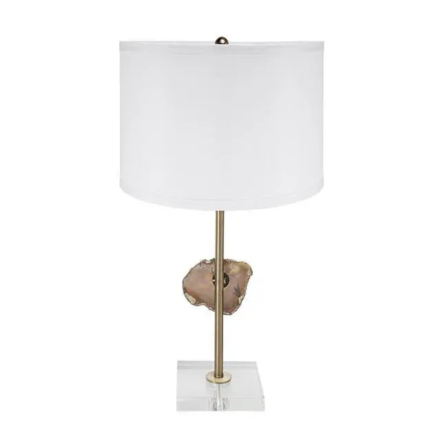 Alt view image 3 of 7 - D14x25.2" Gold Table Lamp with Agate Slice and White Drum Shade(Lamp Shade Assembly Required)