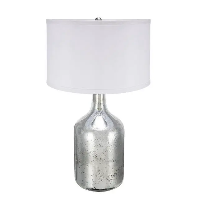 Alt view image 2 of 7 - D18x32.2" Silver Round Table Lamp with White Fabric Shade(Lamp Shade Assembly Required)