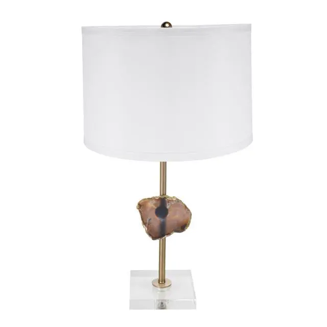 Alt view image 4 of 7 - D14x25.2" Gold Table Lamp with Agate Slice and White Drum Shade(Lamp Shade Assembly Required)