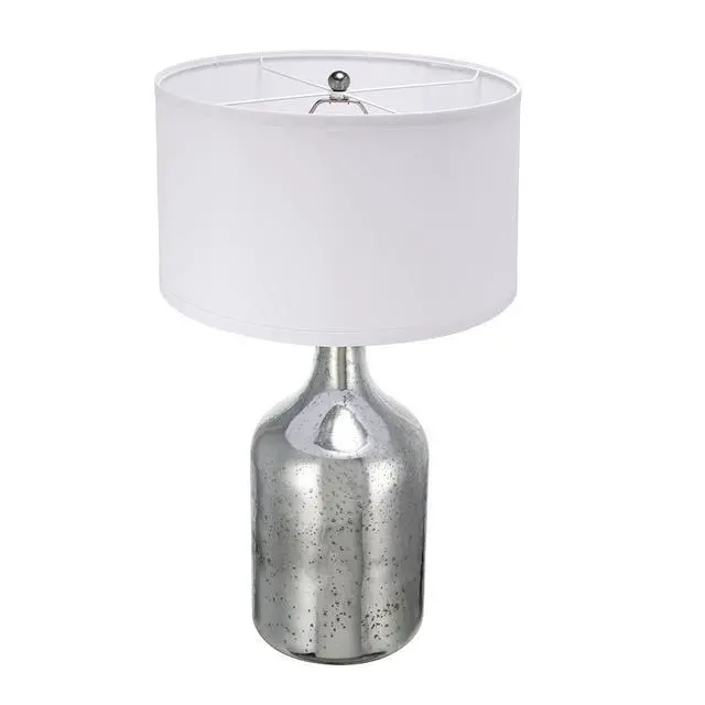Alt view image 4 of 7 - D18x32.2" Silver Round Table Lamp with White Fabric Shade(Lamp Shade Assembly Required)
