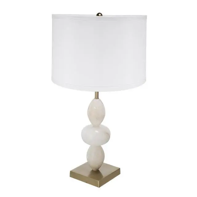 Alt view image 2 of 6 - D14x26.3" White and Gold Three Tiered Round Table Lamp with Drum Shade(Lamp Shade Assembly Required)