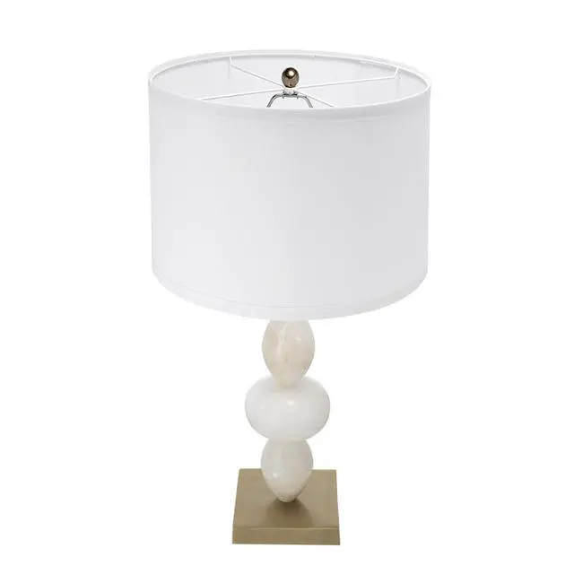 Alt view image 3 of 6 - D14x26.3" White and Gold Three Tiered Round Table Lamp with Drum Shade(Lamp Shade Assembly Required)