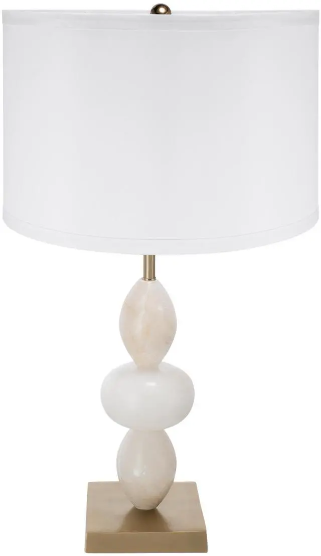 Main image of D14x26.3" White and Gold Three Tiered Round Table Lamp with Drum Shade(Lamp Shade Assembly Required)