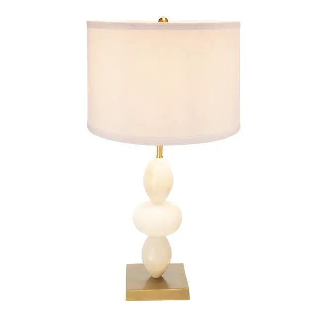 Alt view image 4 of 6 - D14x26.3" White and Gold Three Tiered Round Table Lamp with Drum Shade(Lamp Shade Assembly Required)