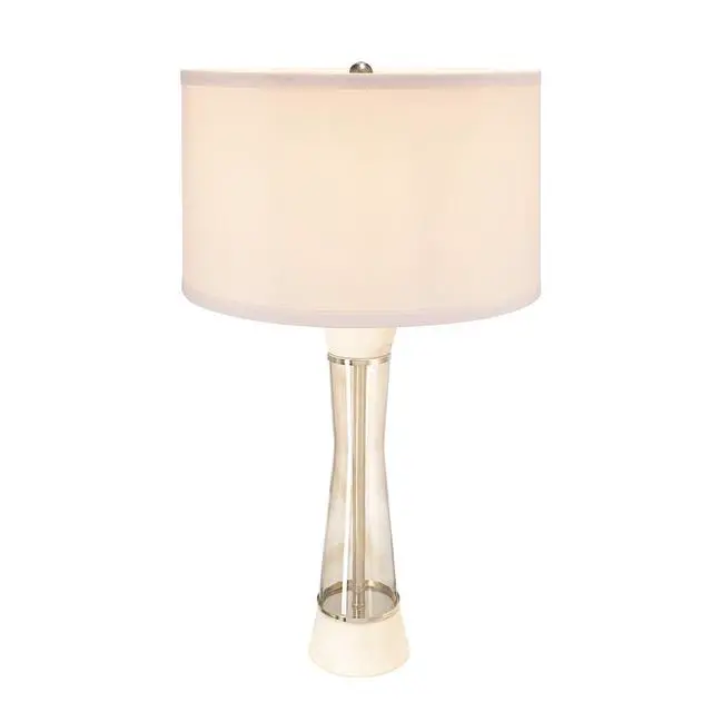Alt view image 2 of 7 - D15x30.2" White and Bronze Marble Table Lamp with Glass Cylinder (Lamp Shade Assembly Required)