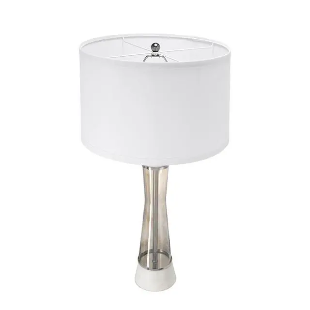 Alt view image 3 of 7 - D15x30.2" White and Bronze Marble Table Lamp with Glass Cylinder (Lamp Shade Assembly Required)